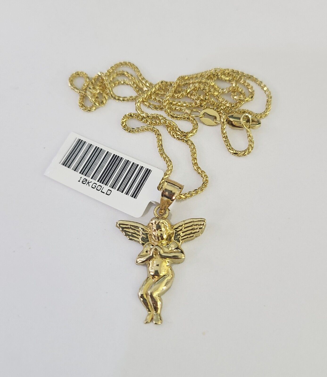 10K Solid Franco Chain Praying Angel Pendant Charm Necklace 16"-24" 1mm Ladies