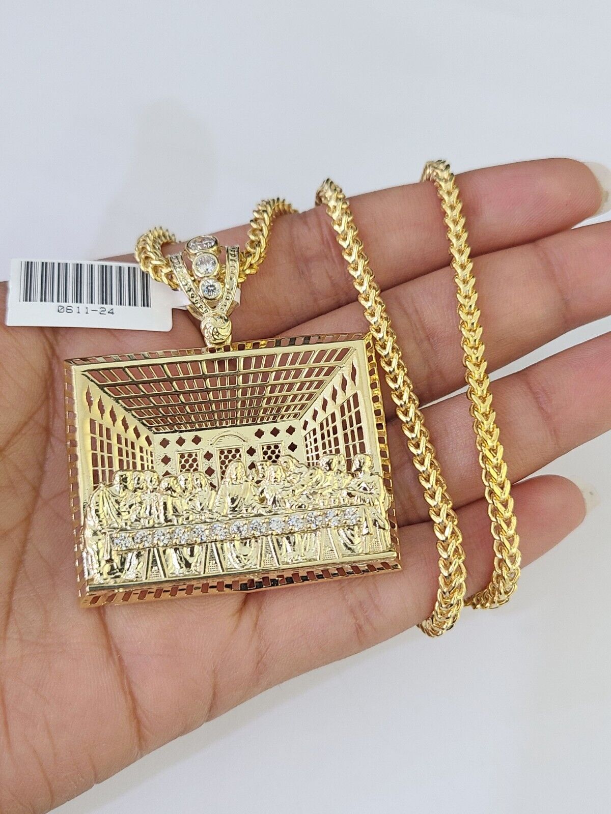 10K Franco Chain Last Supper Pendant Charm Necklace 20"-26" 3mm Gold Yellow