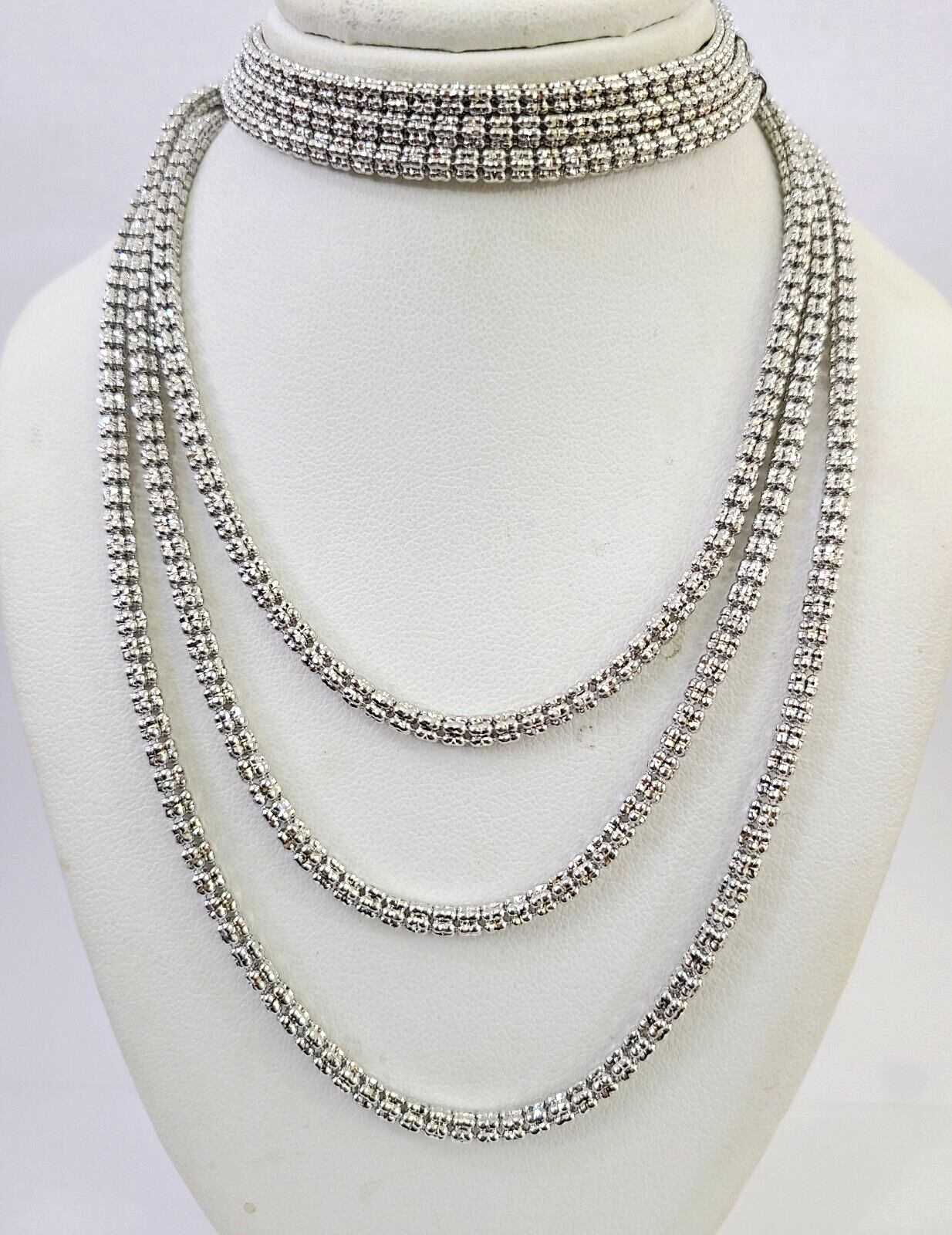 10k White Gold Iced Chain 4mm Diamond Cut Necklace 20" 22" 24" 10Kt