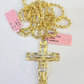 Real 14k Solid Rope Chain Jesus Nugget Cross Charm Set 3mm 18"-26" Necklace Gold