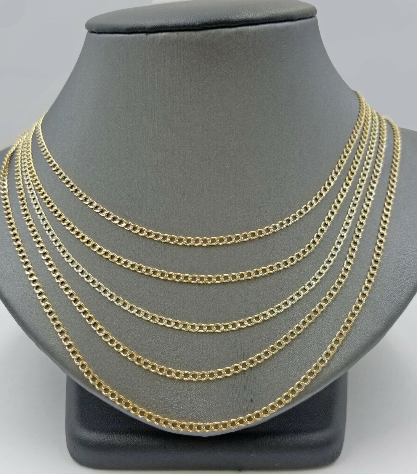 10k Yellow Gold Cuban Link 2mm Chain Diamond Cut Necklace Men Women Real