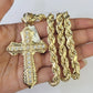 Real 10k Rope Chain Jesus Cross Charm Set 8mm 20"-30" Inch Necklace Yellow Gold