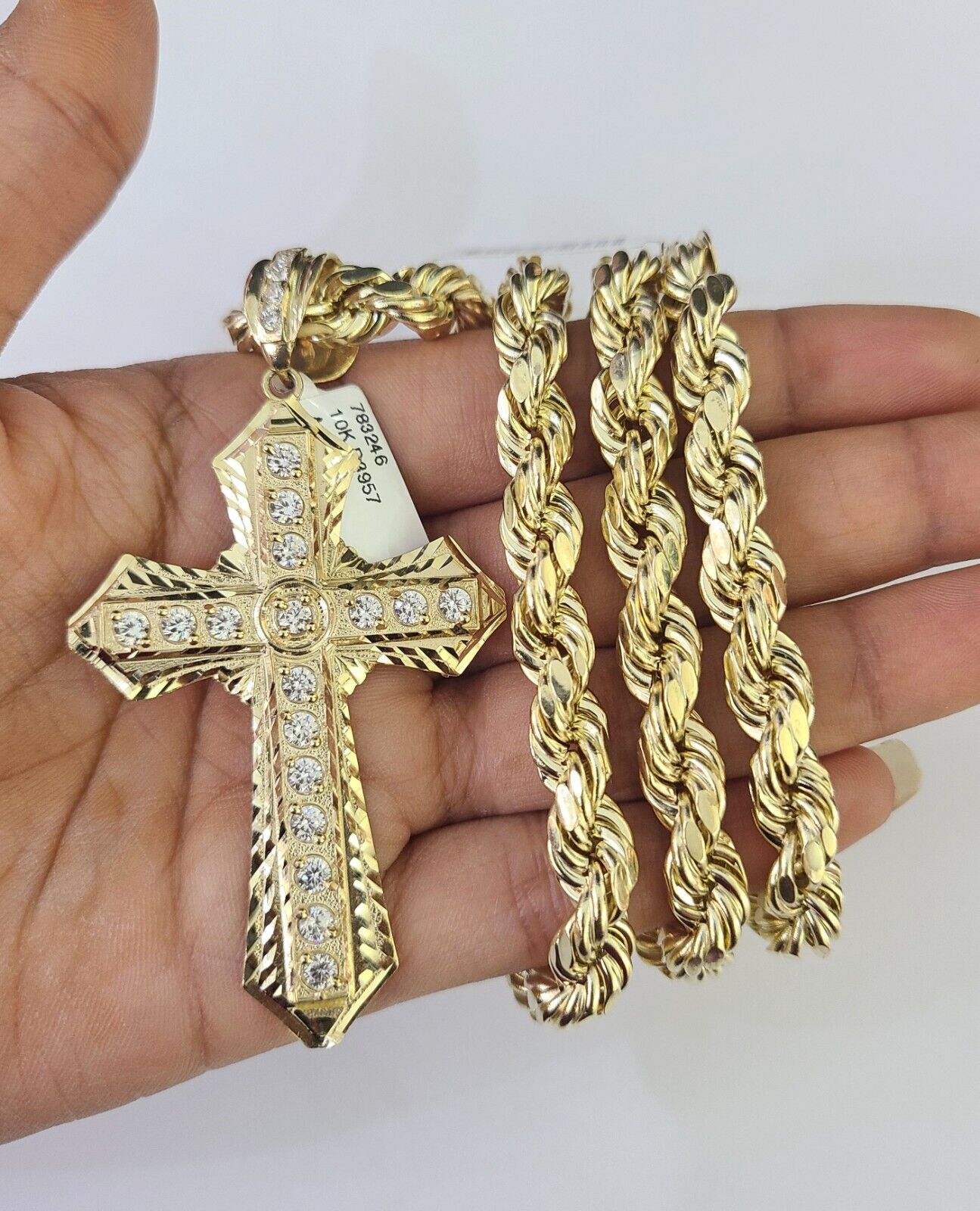 Real 10k Rope Chain Jesus Cross Charm Set 8mm 20"-30" Inch Necklace Yellow Gold