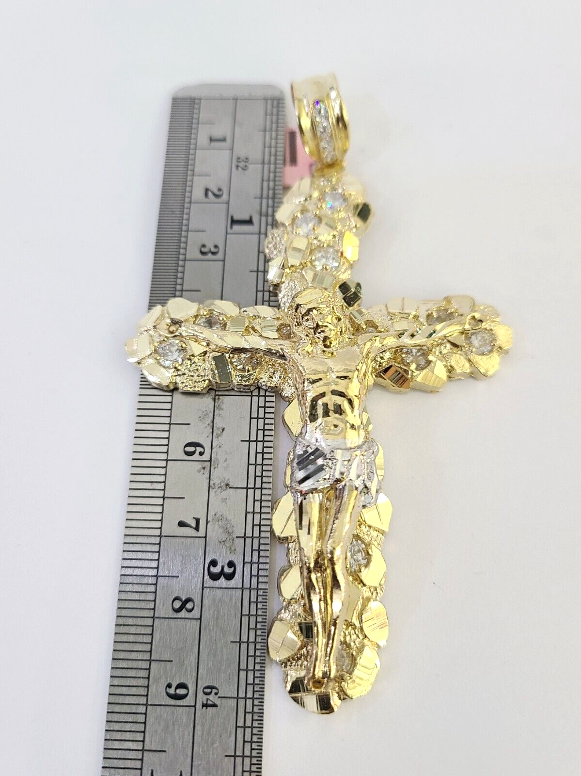 14k Jesus Christ Cross Charm Pendant Nugget Yellow Gold REAL Genuine 14kt