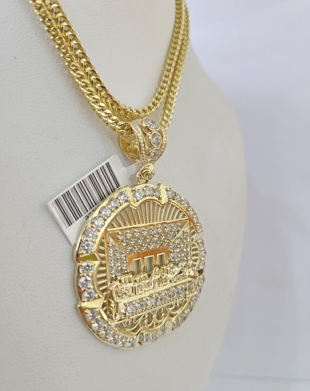 10K Yellow Gold Franco Chain Last Supper Charm ,necklace 3mm 18-26inch REAL 10KT