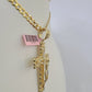 14k Gold Chain Jesus Cross Charm Solid Cuban Curb 5mm 20"-28" Inch SET Necklace