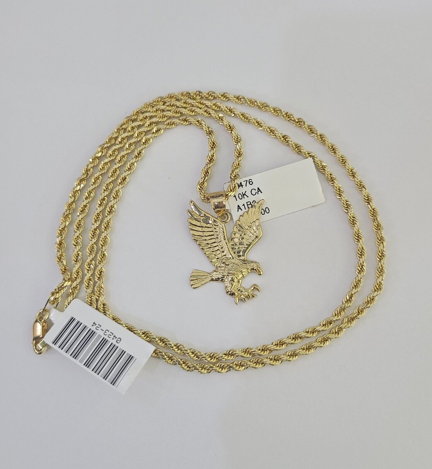 10k 2.5mm Rope Chain Eagle Pendant 18"-30" Yellow Gold Set Charm Necklace