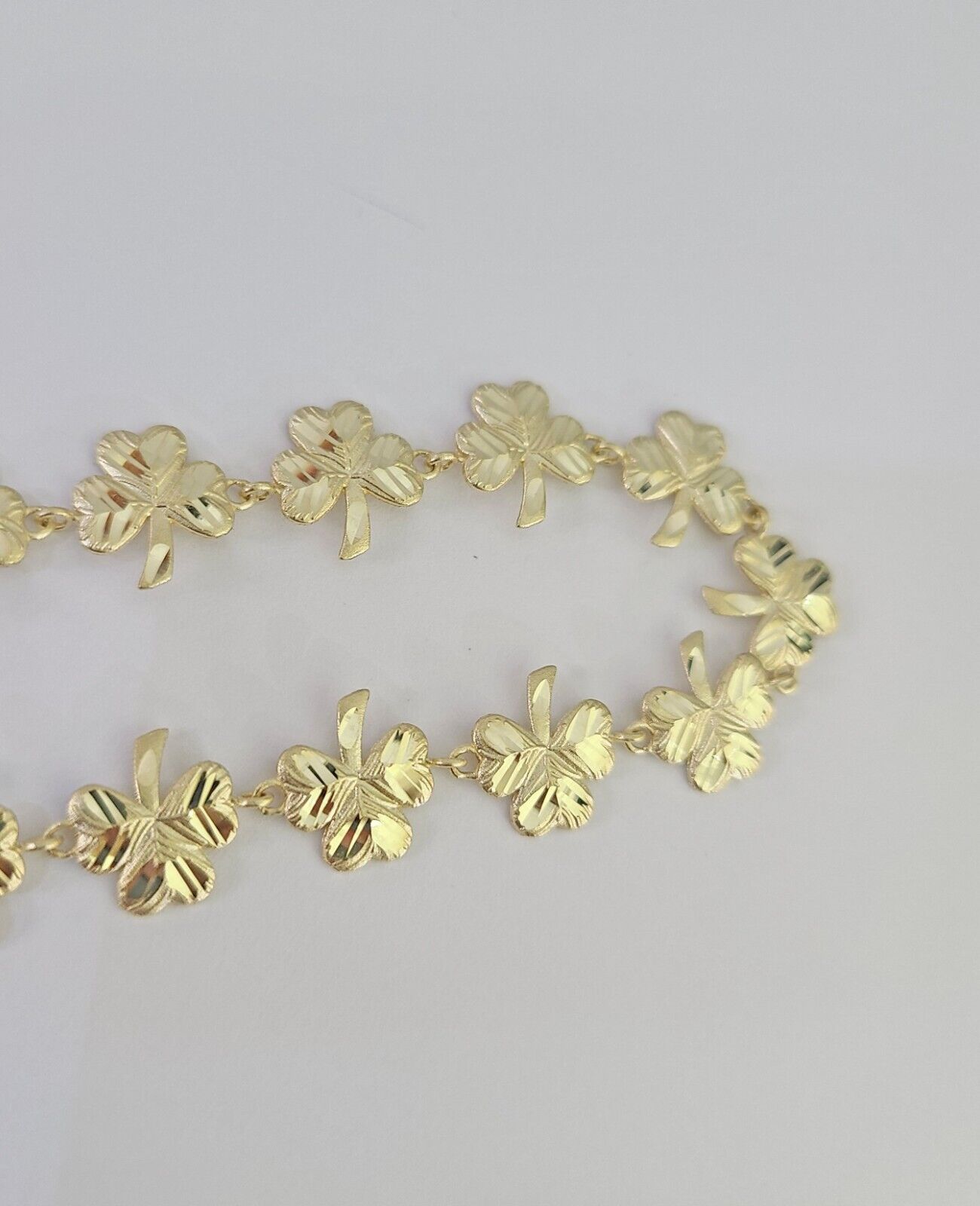 Real 10K Leaf Irish Shamrock Clover Bracelet 11mm 7 Inches 10kt Yellow Gold