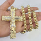 10k Gold Byzantine Necklace Jesus Cross Charm Pendant 20"-30" 8mm REAL SET Chain