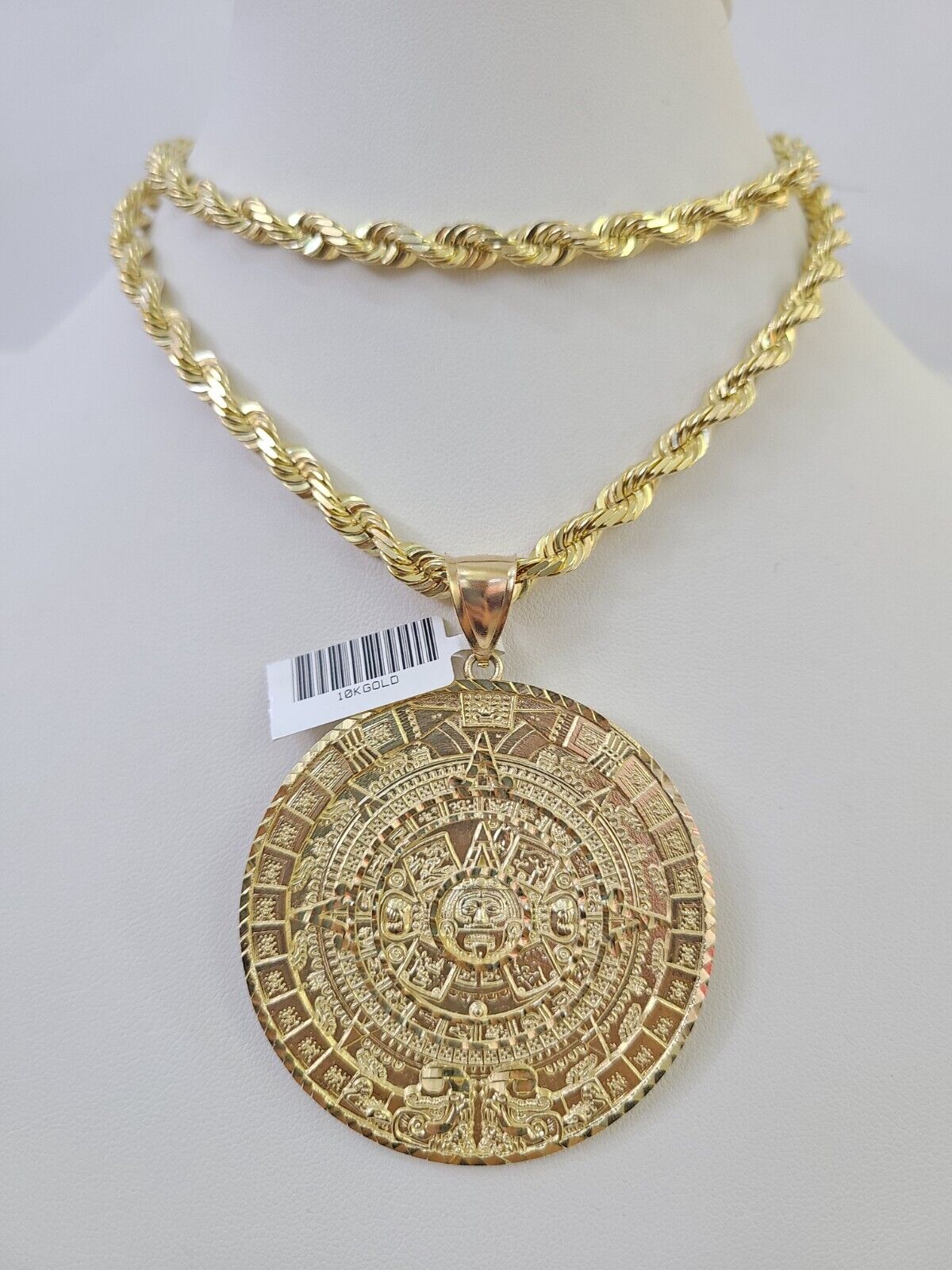 Real 10k Solid Rope Chain Mayan Calendar Charm Set 6mm 20"-30" Inch Necklace