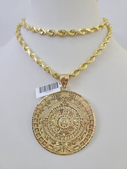 Real 10k Solid Rope Chain Mayan Calendar Charm Set 6mm 20"-30" Inch Necklace