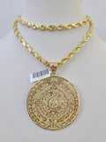 Real 10k Solid Rope Chain Mayan Calendar Charm Set 6mm 20"-30" Inch Necklace