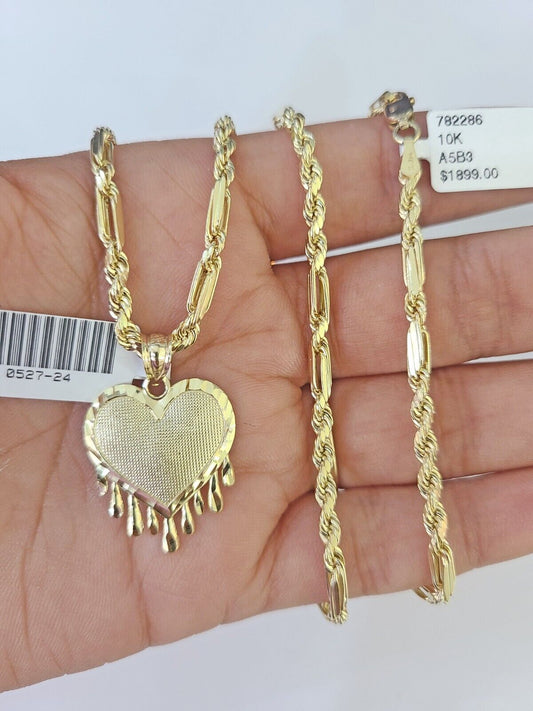 10k Milano Rope Chain Heart Charm Necklace SET 3mm 18" 20" 22" 24" Pendant