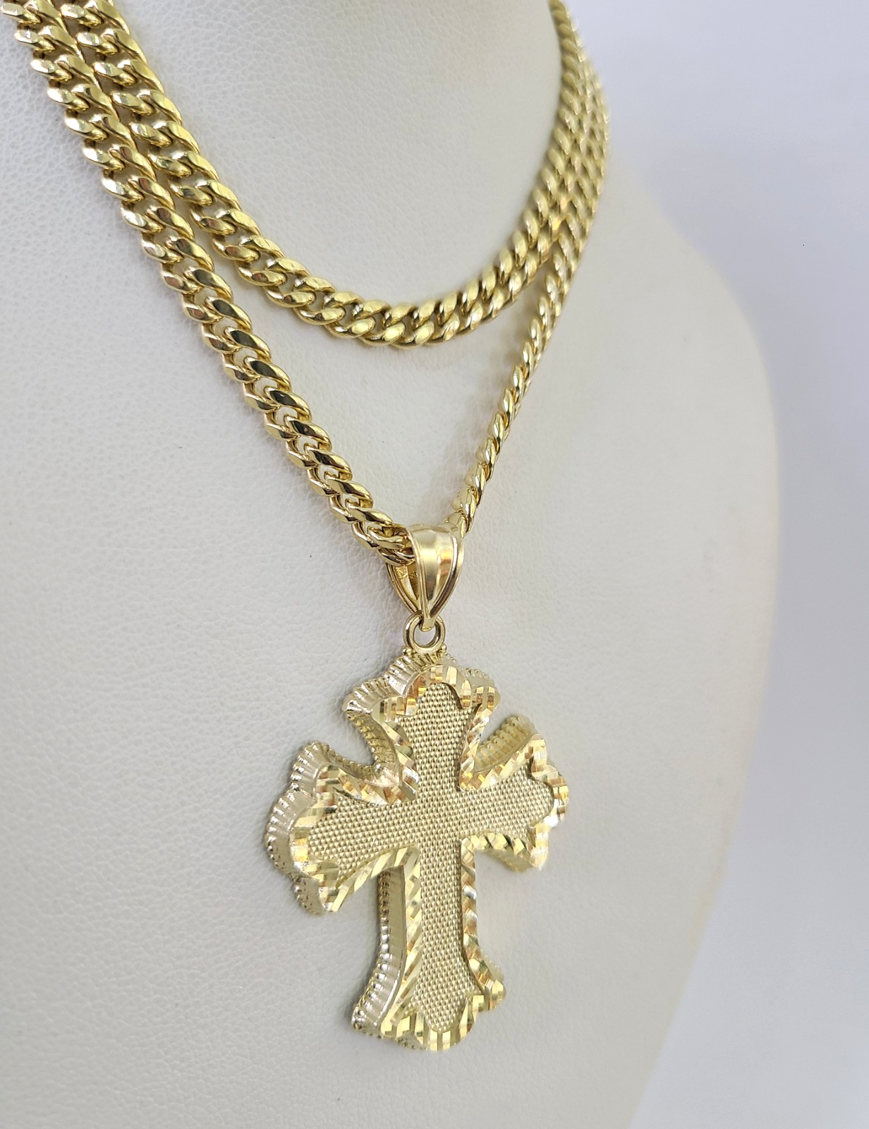 10k Jesus Cross Charm Miami Cuban Chain Pendant Set 5mm 18"28" Necklace Gold