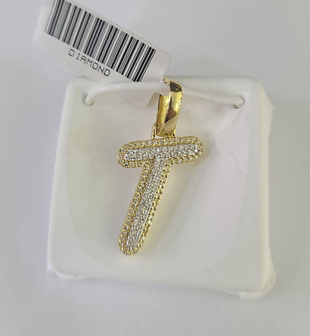10k Yellow Gold Diamond T Charm Pendant Initial Alphabet Letter Real Genuine