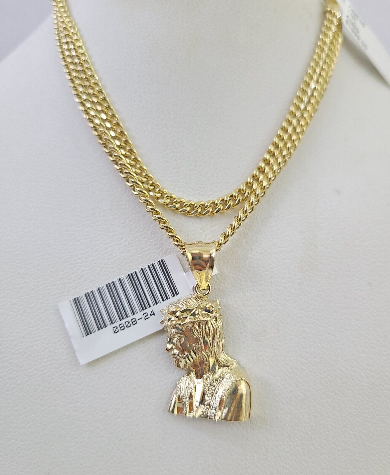 10K Gold Miami Cuban Chain Jesus Head Charm 18"-28" 3mm REAL Pendant Necklace