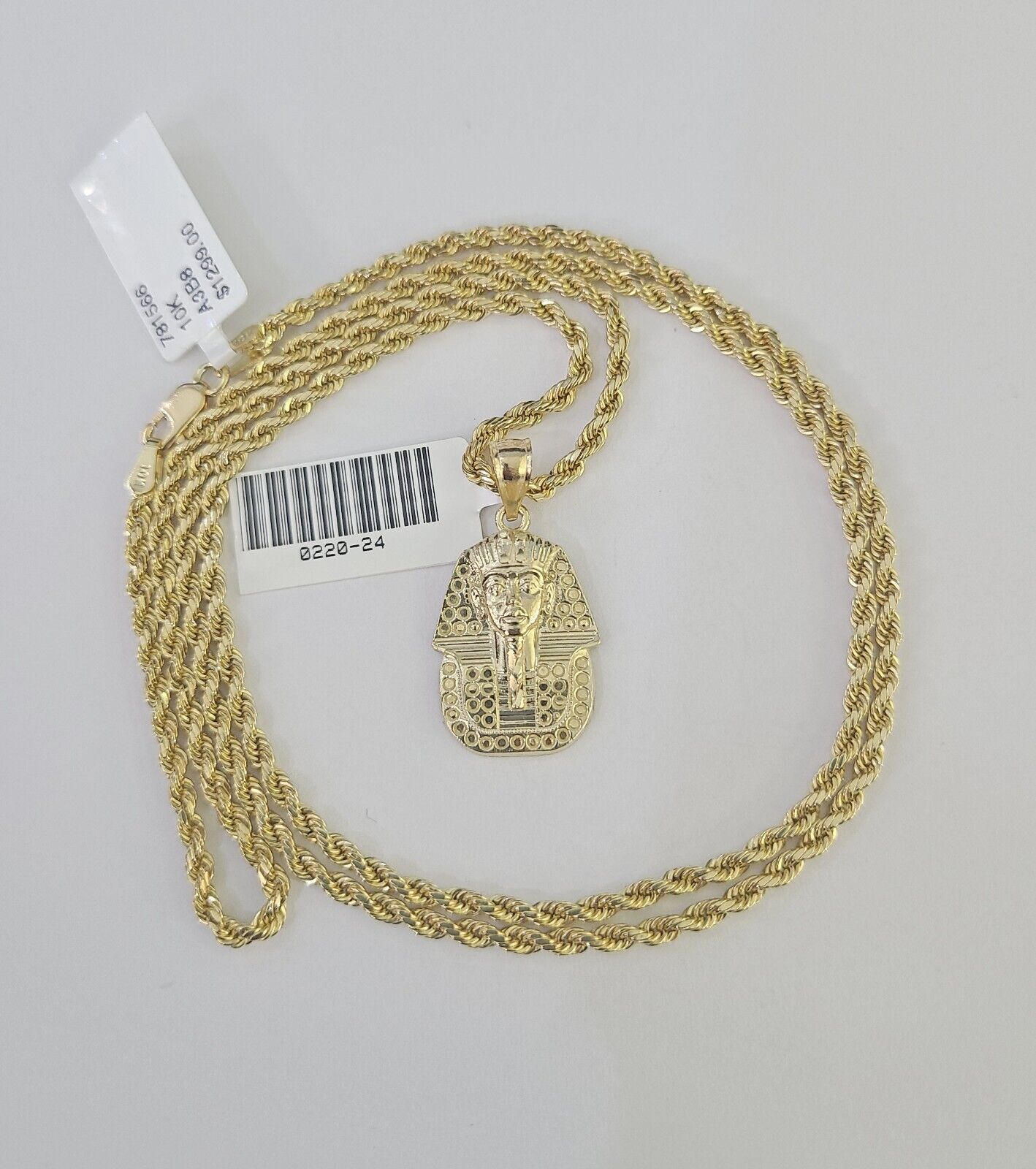 10k 2.5mm Rope Chain Pharaoh Pendant 18"-30" Yellow Gold Set Charm Necklace