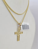 10K Solid Franco Chain Jesus Cross Pendant Charm Necklace 16"-24" 1mm Ladies