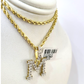 10k Rope Chain M Diamond Initial Charm Necklace Pendant Set 2mm 18"-24" Gold