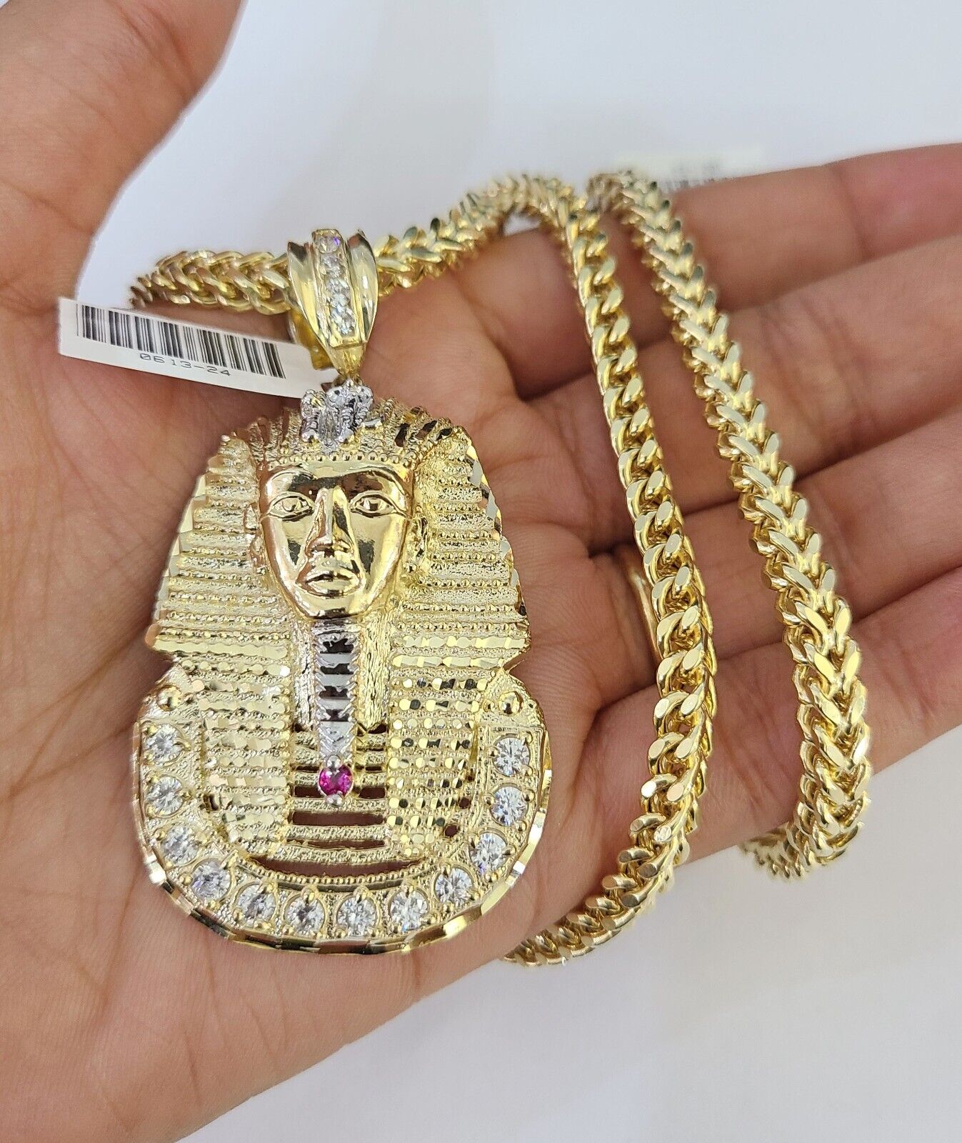 10K Franco Chain Pharaoh Pendant Charm Necklace 20"-26" 5mm Yellow Gold SET