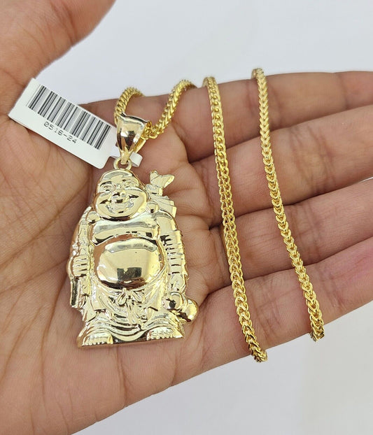 10K Gold Franco Chain Laughing Buddha Charm Pendant 20-26 inches 2.5mm Yellow