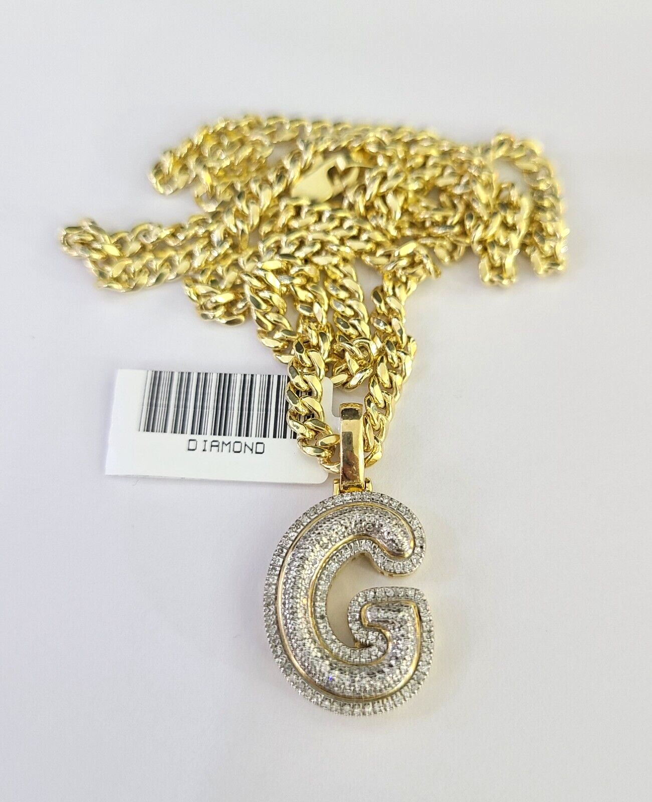 10k Miami Cuban Chain Diamond G Initial Charm Set 4mm 18"-28" Necklace Gold