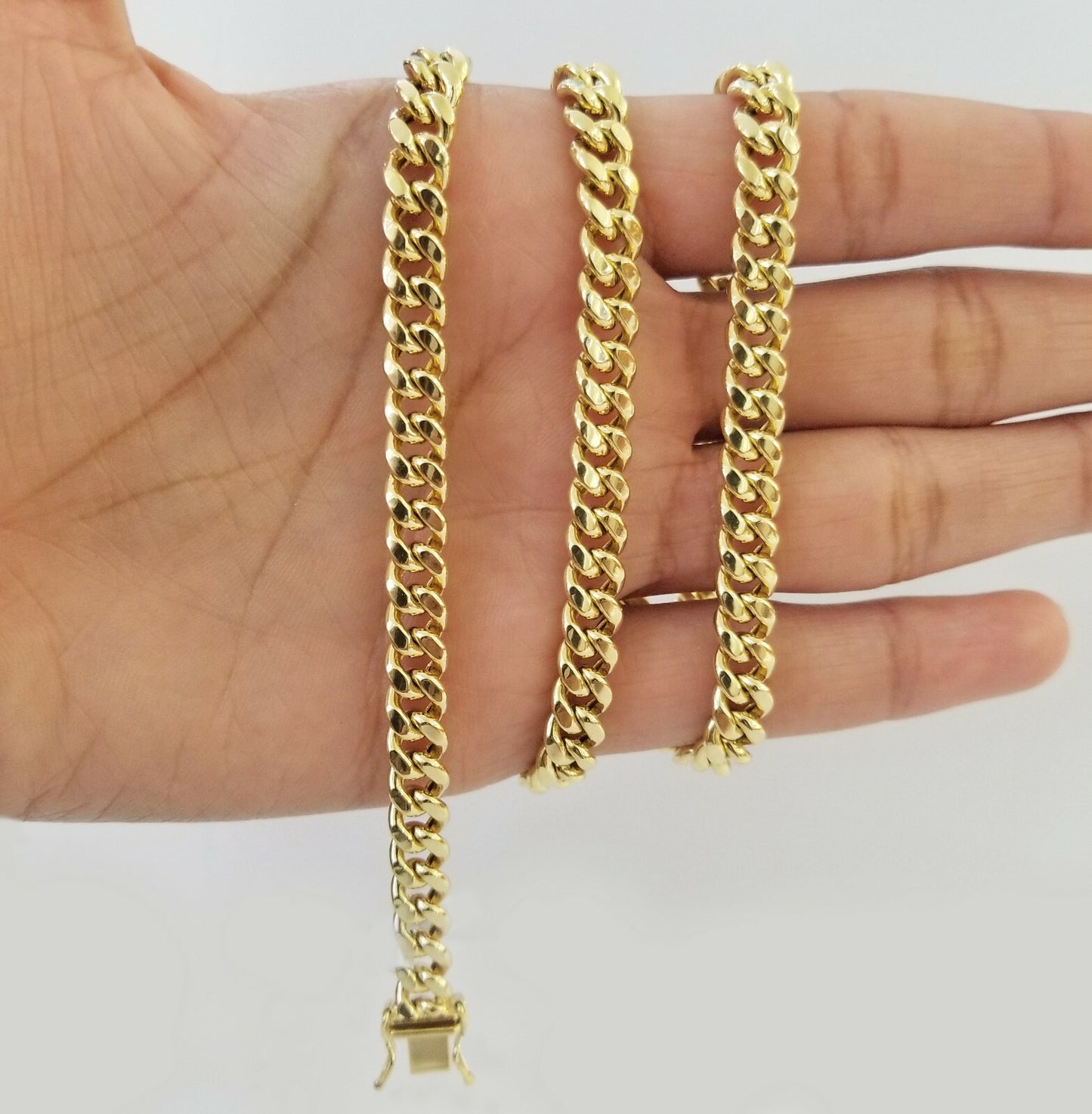Real 14K Yellow Gold Miami Cuban Link Chain Necklace 7mm 16" 14kt Gold Box Lock