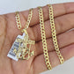 10k Gold Cuban Curb Chain Jesus Anchor Charm Solid 4mm 18"-28" SET Necklace