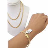 10k Gold Solid Royal Miami Cuban Link Chain Bracelet Set 3mm Necklace Men Women