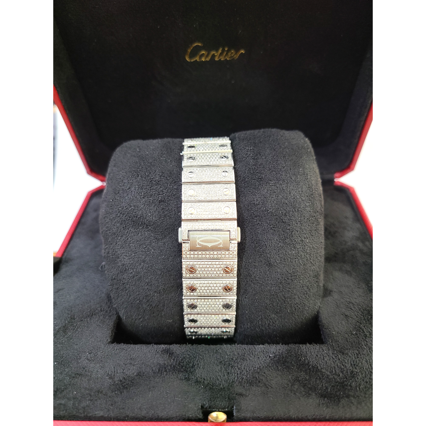 40mm Cartier Santos Men's S.Steel Watch Roman Iced Out 12 CT Diamonds (pre-owned)