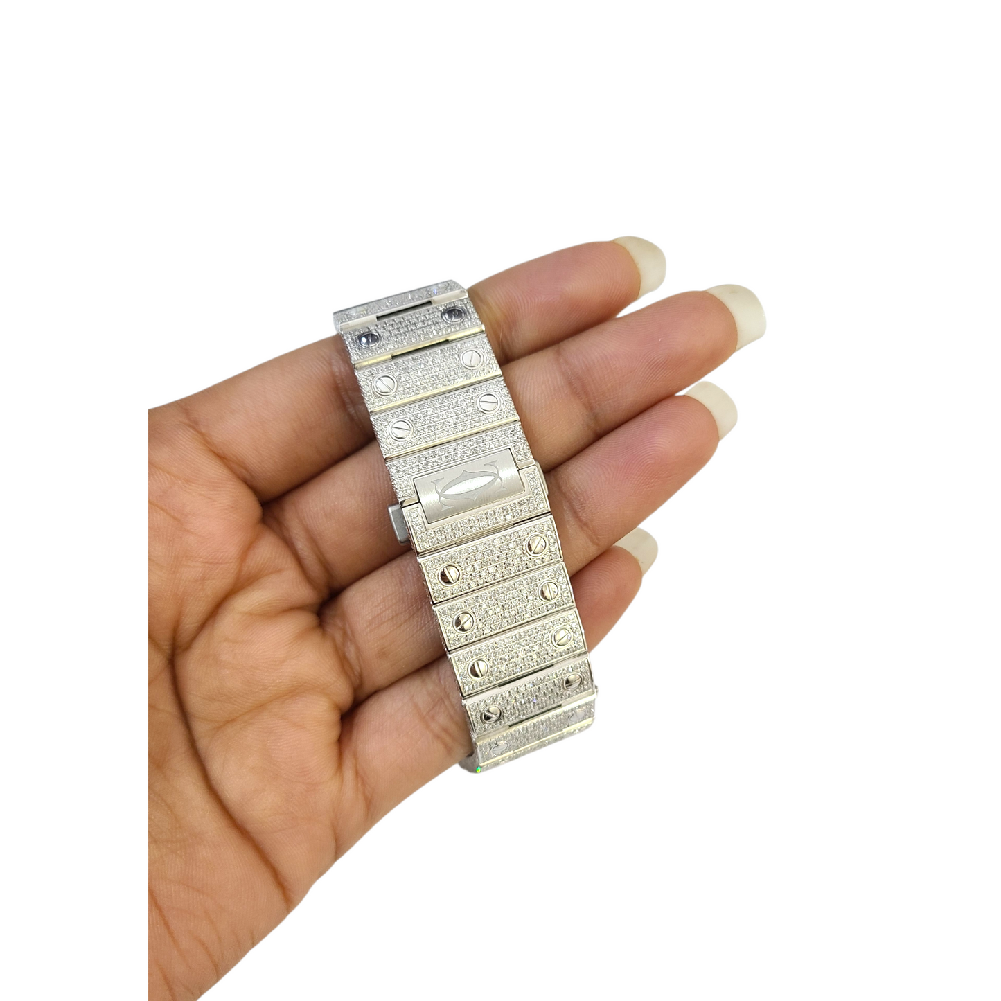 40mm Cartier Santos Men's S.Steel Watch Roman Iced Out 12 CT Diamonds (pre-owned)