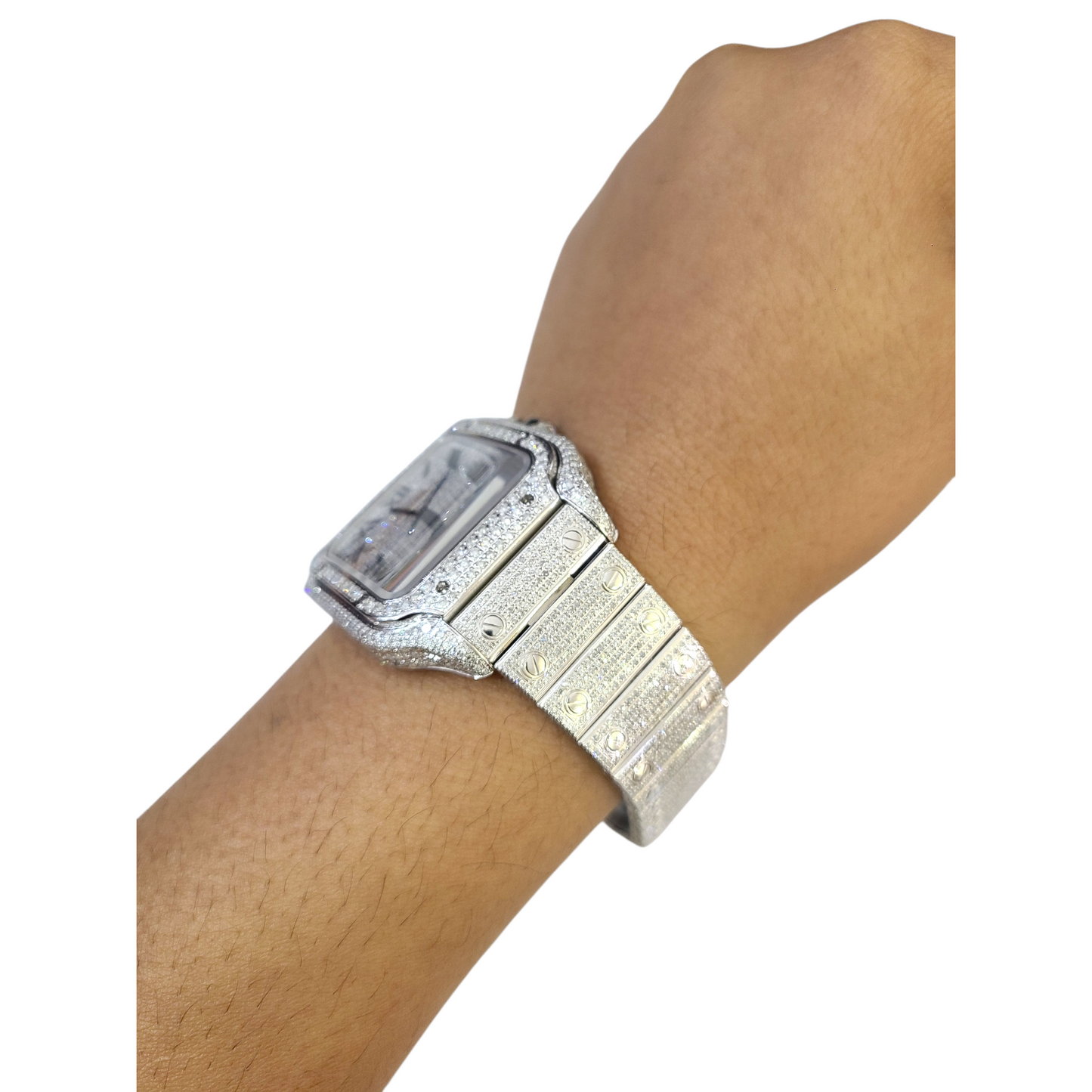 40mm Cartier Santos Men's S.Steel Watch Roman Iced Out 12 CT Diamonds (pre-owned)