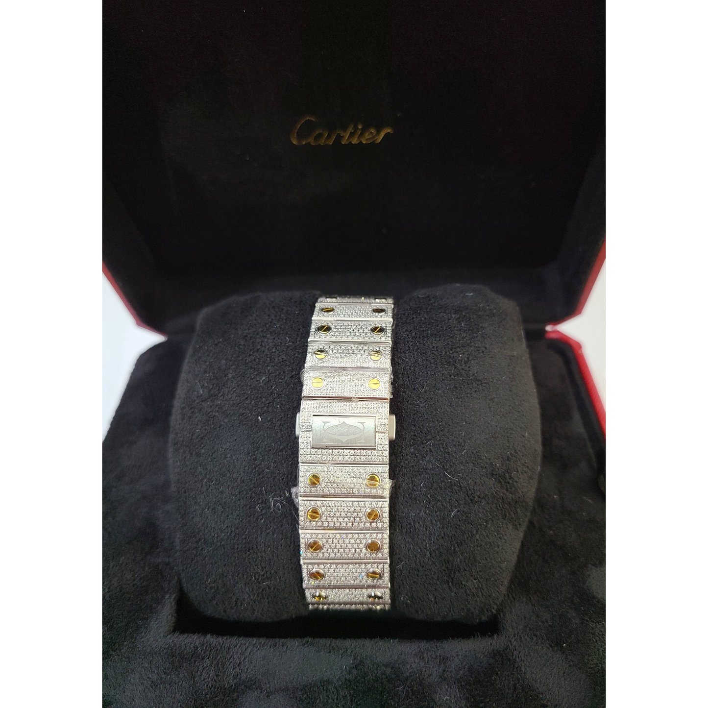 Cartier Santos Men's S.Steel Watch Roman Iced Out 12ct Diamonds 40mm (pre-owned)