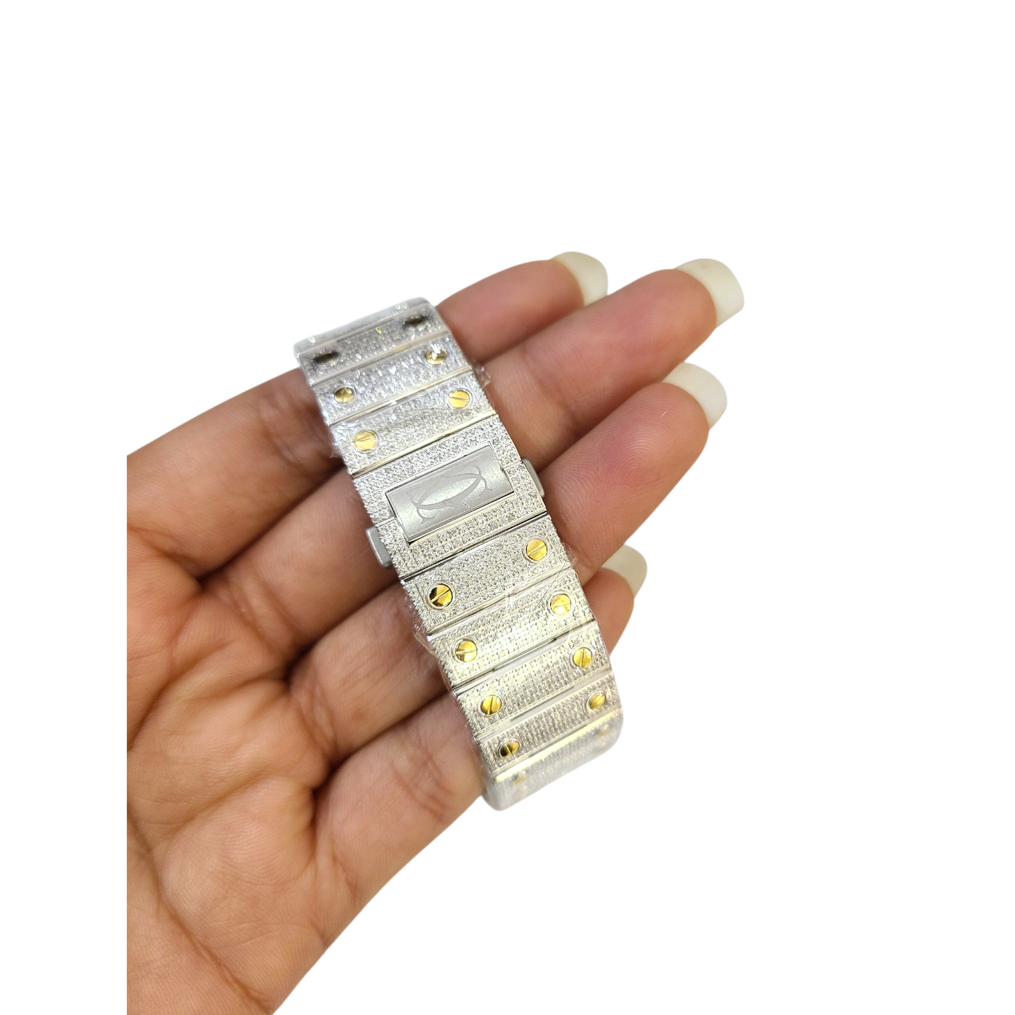 Cartier Santos Men's S.Steel Watch Roman Iced Out 12ct Diamonds 40mm (pre-owned)