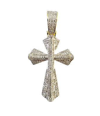 Real 10k Yellow Gold Genuine 1.18 CT Diamond Cross Pendant Jesus