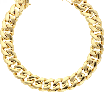 Real 10k Gold Men's 13mm Miami Cuban Link Bracelet Box Lock,9 inch,Rope,Franco,