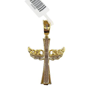 Real 10k Yellow Gold Jesus Cross Charm Pendant Genuine Diamond