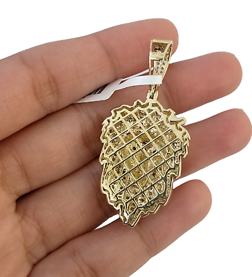 Real 10K Yellow Gold Genuine Diamond Lion Head Pendant Pink Eye Lion Charm