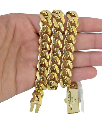 Real 10K Miami Cuban Link Monaco Chain Box Clasp 11mm Gold Necklace 10Kt 22"