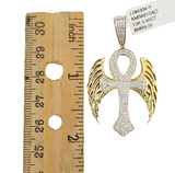 10K Yellow Gold Real Diamond Ankh Angel Wing Cross Pendent Jesus Charm