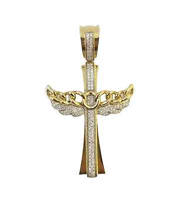 Real 10k Yellow Gold Jesus Cross Charm Pendant Genuine Diamond