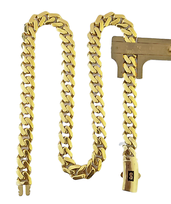 Real 10K Miami Cuban Link Monaco Chain Box Clasp 11mm Gold Necklace 10Kt 22"