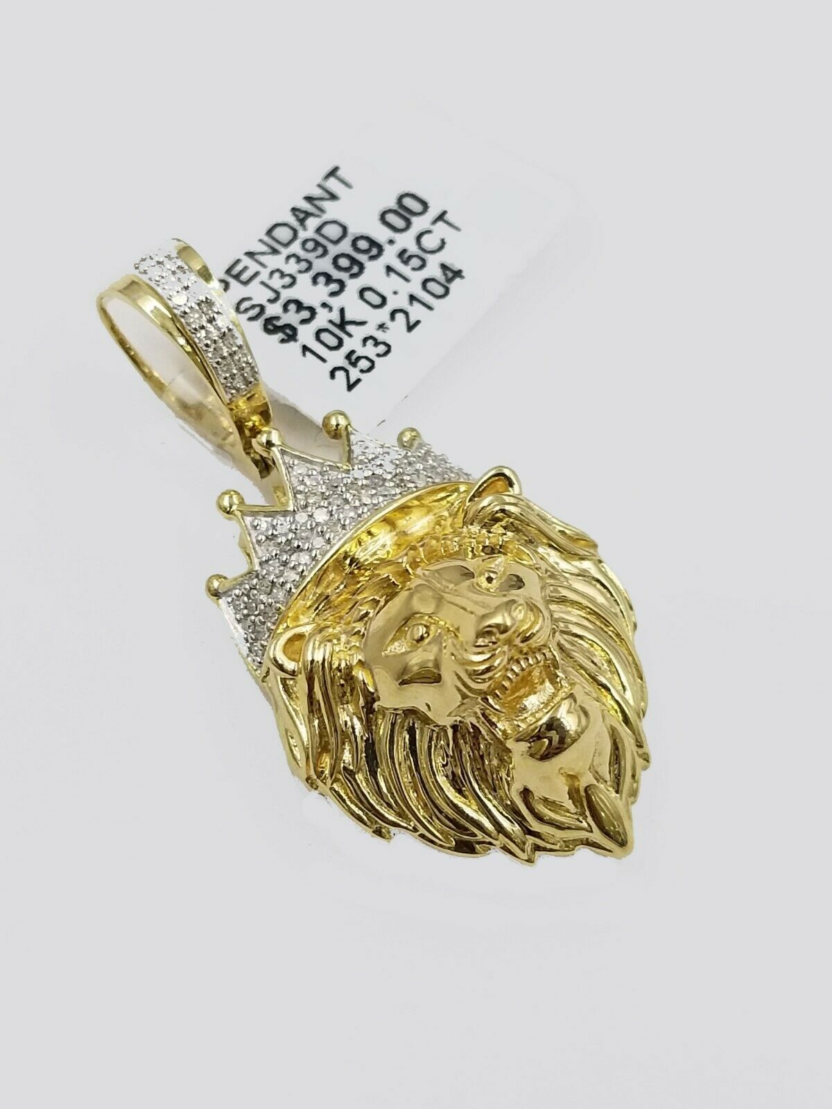 Real 10k Yellow Gold Lion Head 1.5" Charm/Pendant with Genuine 0.15 CT Diamonds