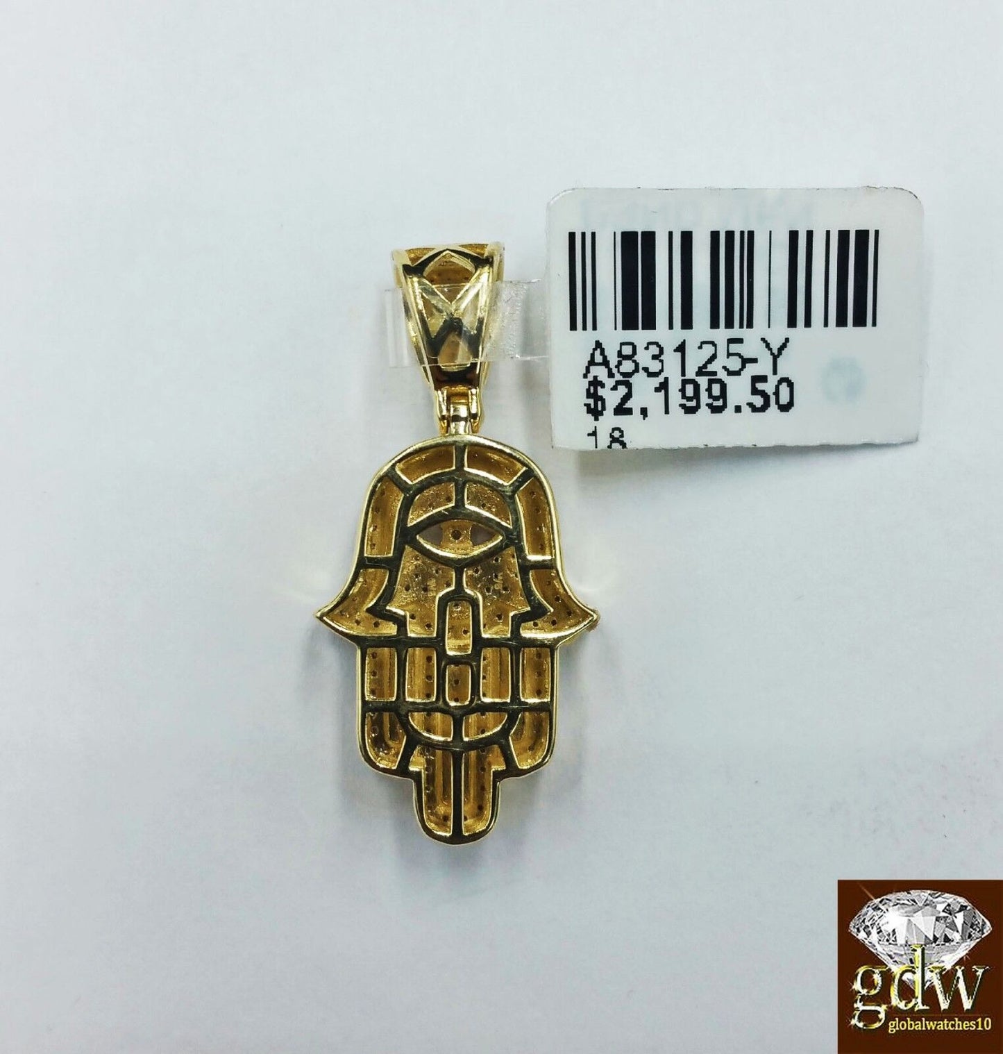 10k Yellow Gold Diamond Hamsa Hand Charm with 22" Miami Cuban Chain