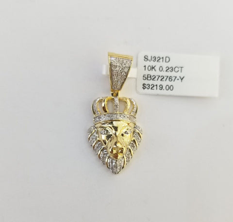 Real Diamond Pendant King Lion Head Men Crown Charm 10k Yellow Gold 1"