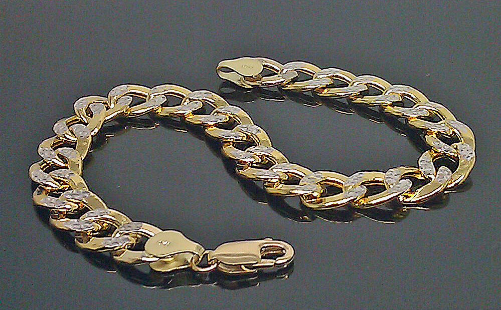 10K Yellow Gold Cuban Link Bracelet Diamond Cut, Two tone 7.5 Inch 10mm Real!