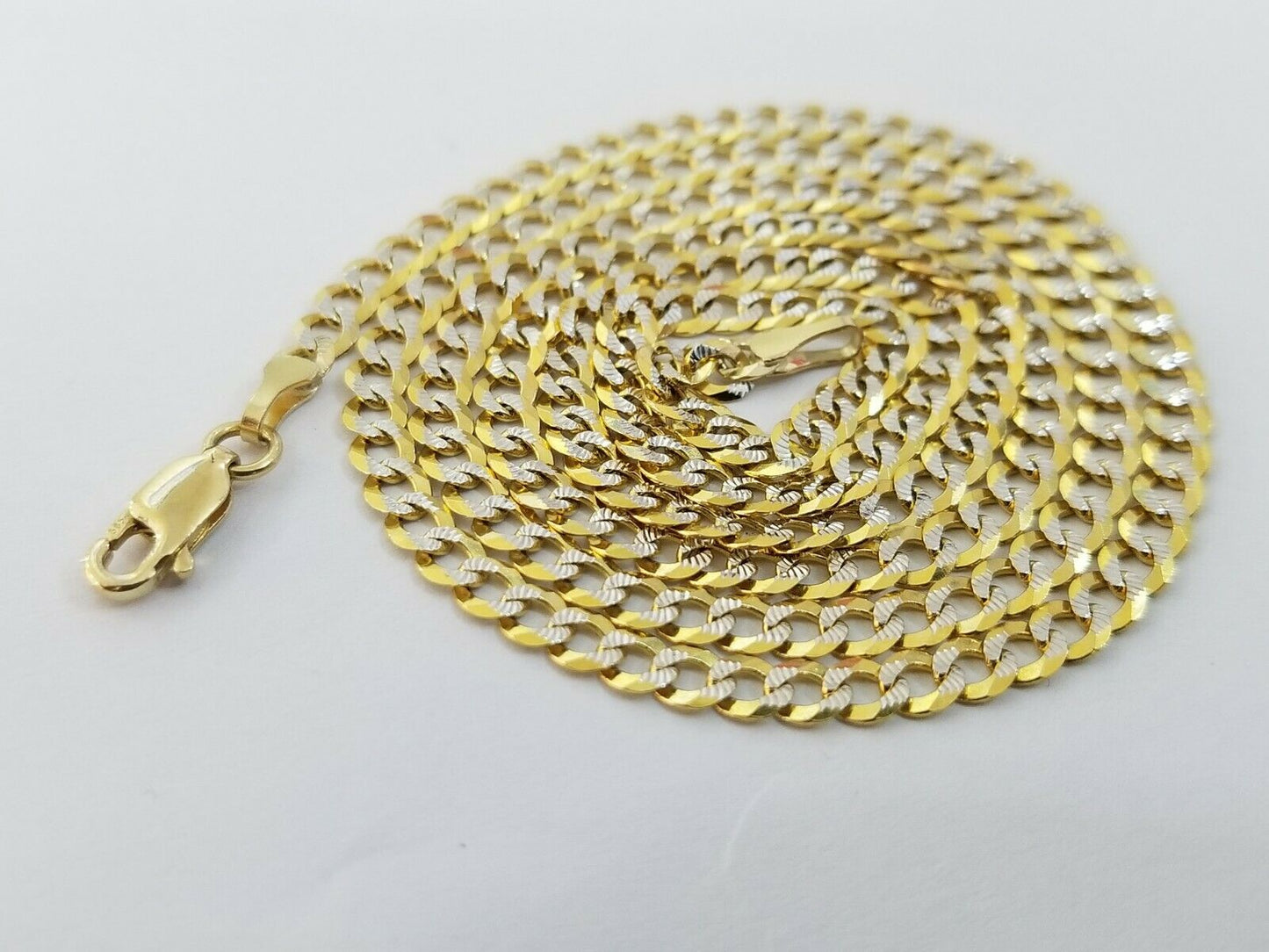 Chain 14k Solid Gold Cuban Link Necklace 4mm Diamond Cut Men Women Real 18"-26"