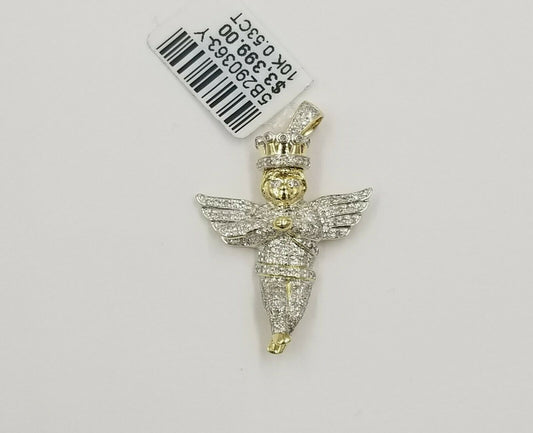 10k Gold Real Diamond Praying Angel Charm Pendant Genuine Diamonds Men Women