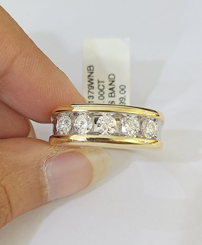Real 14k Yellow Gold White Diamond Mens Ring Genuine Natural