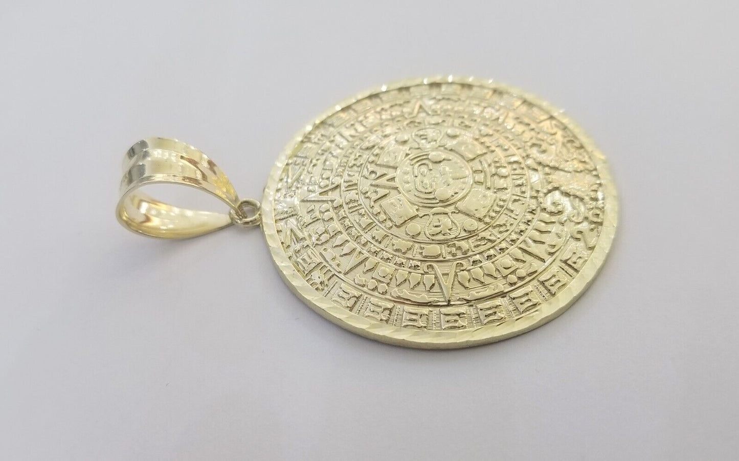 Real 10k Yellow Gold Pendant Circular Mayan Calendar Charm 2.5" SOLID 10kt